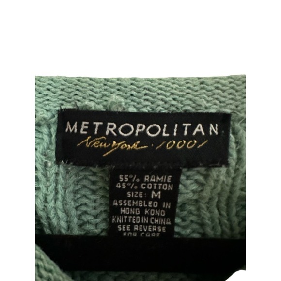 Vintage Metropolitan New York Cable Knit Seafoam Teal Roll Hem Sweater Medium - Picture 3 of 3